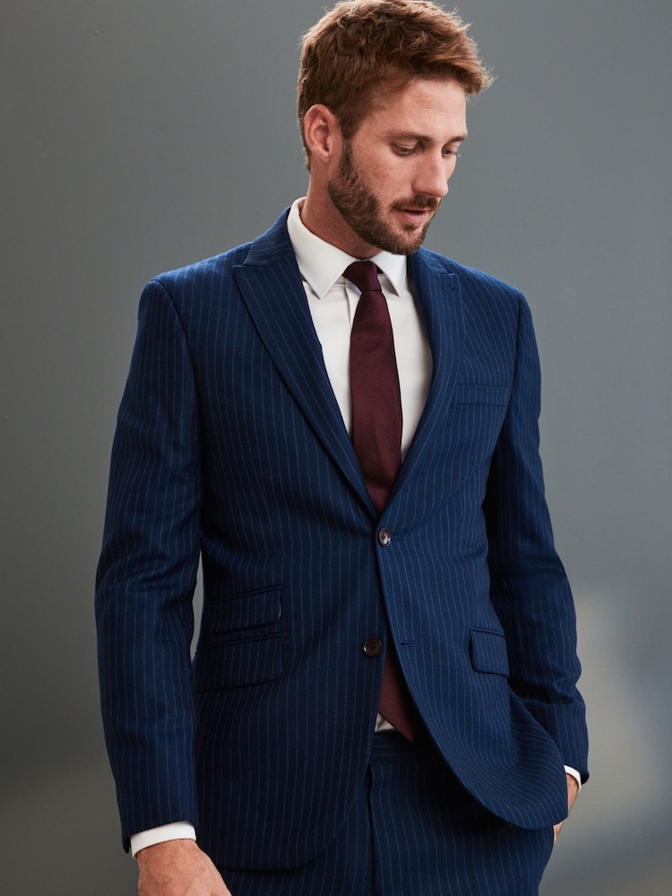 В синюю полоску - Зауженные - Signature Empire Mills 100% Wool Stripe Suit: Jacket - Image 1 of 11