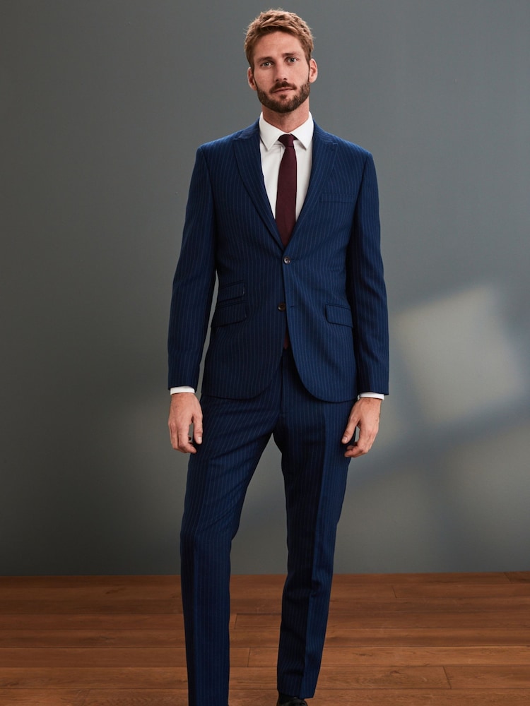 В синюю полоску - Зауженные - Signature Empire Mills 100% Wool Stripe Suit: Jacket - Image 2 of 11