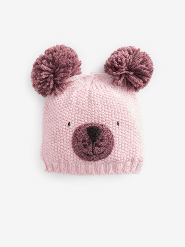 Розовый - Bear Beanie Hat (3mths-6yrs) - Изображение 1 из 2
