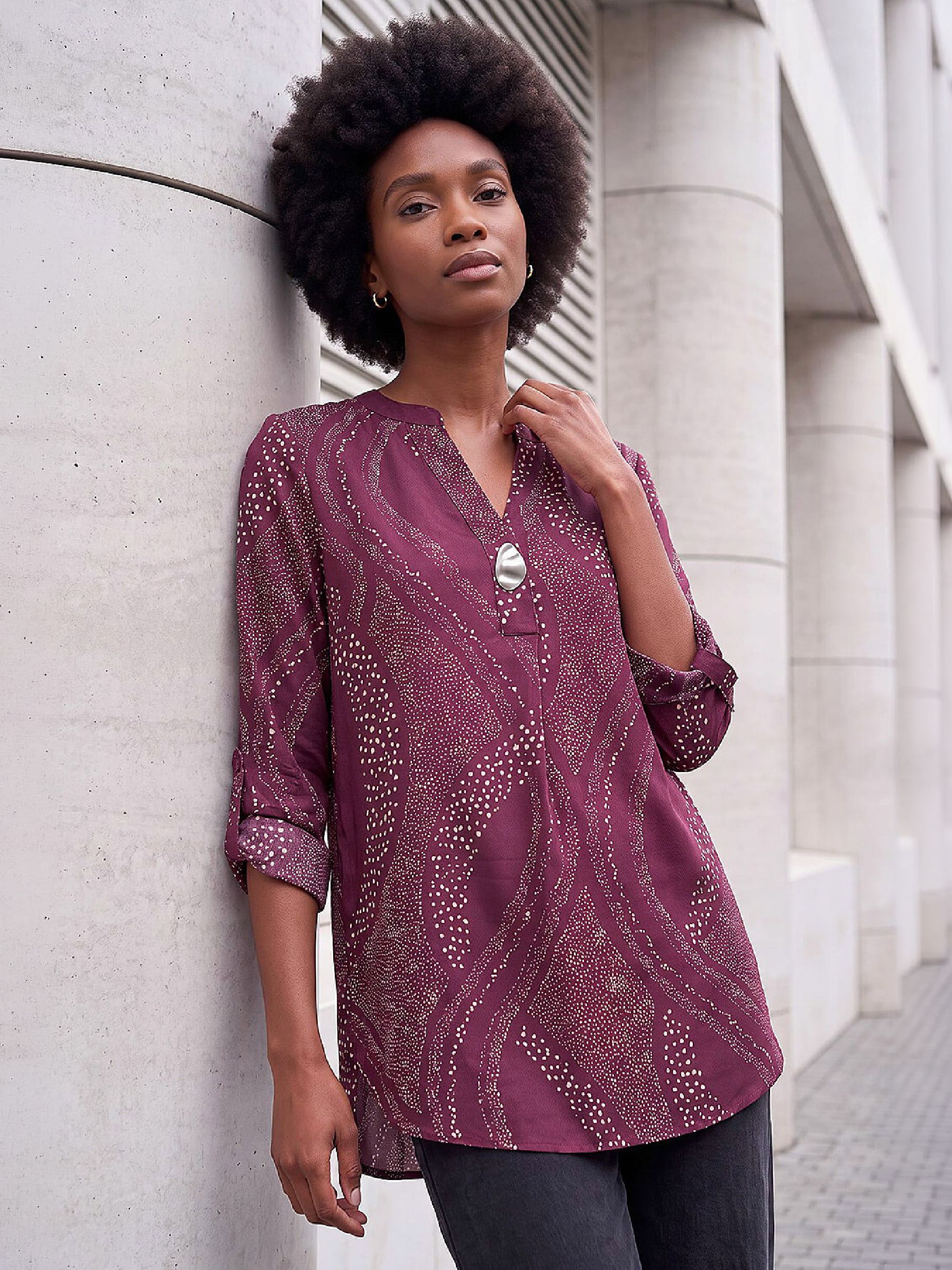 Roman Women's Spot Print Longline Top in Wine | Size: 20 - Image 2