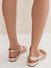 Phase Eight Gold Metallic Leather Strappy Flat Sandals - Image 2 of 7