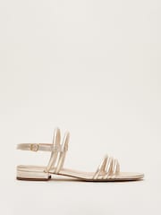 Phase Eight Gold Metallic Leather Strappy Flat Sandals - Image 3 of 7
