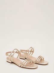 Phase Eight Gold Metallic Leather Strappy Flat Sandals - Image 5 of 7