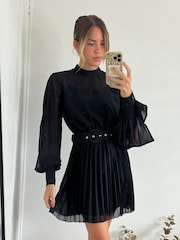 Style Cheat Black Mia High Neck Pleated Mini Dress - Image 1 of 4