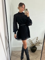 Style Cheat Black Mia High Neck Pleated Mini Dress - Image 2 of 4