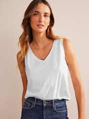 Boden White Regular V-Neck Slub 100% Cotton Vest - Image 1 of 4