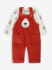 JoJo Maman Bébé Rust Orange Bear Boys' Sausage Dog Appliqué Pocket Dungarees & Top Set - Image 1 of 6