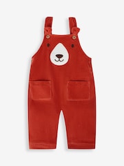 JoJo Maman Bébé Rust Orange Bear Boys' Sausage Dog Appliqué Pocket Dungarees & Top Set - Image 3 of 6