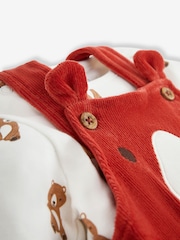 JoJo Maman Bébé Rust Orange Bear Boys' Sausage Dog Appliqué Pocket Dungarees & Top Set - Image 5 of 6