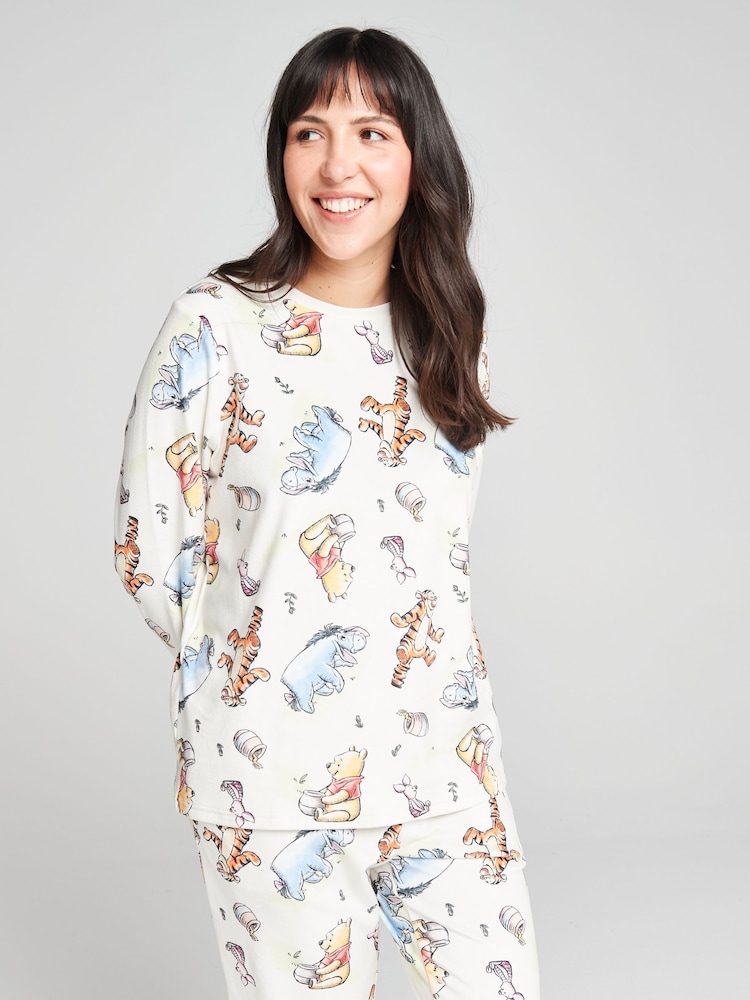 Brand Threads Cream Winnie the Pooh Fleece Twosie Pyjamas Set - Image 1 of 8
