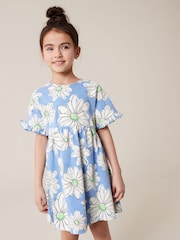 Blue Floral Short Sleeve Cotton Jersey Dress (3-16yrs) - Image 1 of 6