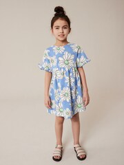 Blue Floral Short Sleeve Cotton Jersey Dress (3-16yrs) - Image 2 of 6