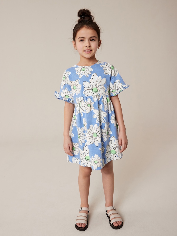 Blue Floral Short Sleeve Cotton Jersey Dress (3-16yrs) - Image 2 of 6