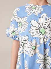 Blue Floral Short Sleeve Cotton Jersey Dress (3-16yrs) - Image 3 of 6