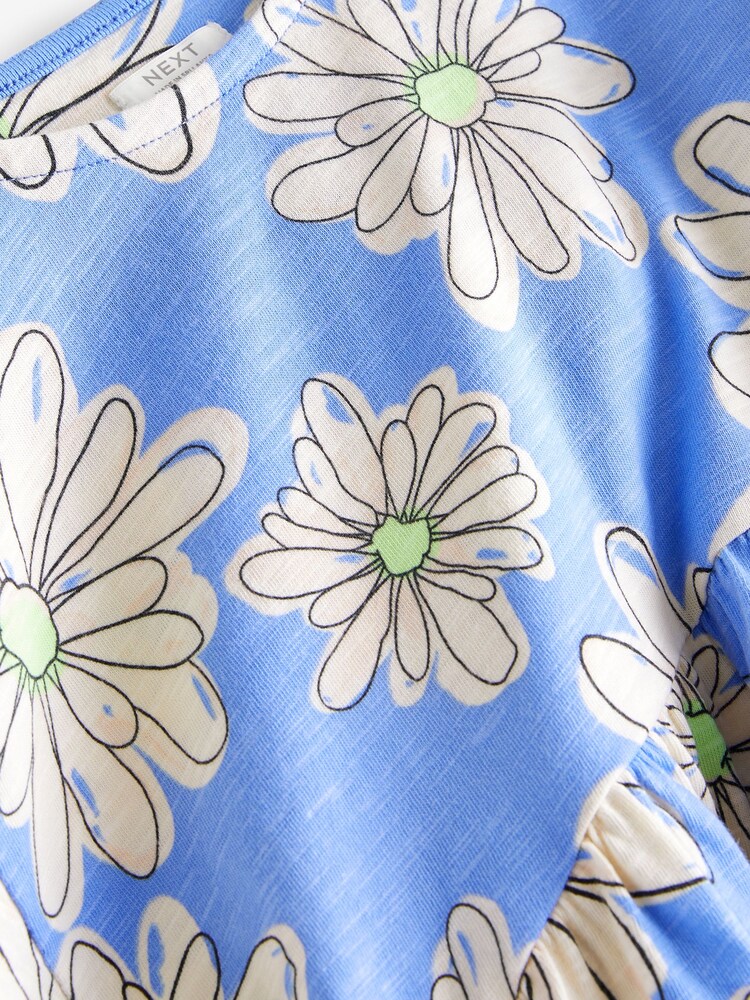 Blue Floral Short Sleeve Cotton Jersey Dress (3-16yrs) - Image 6 of 6