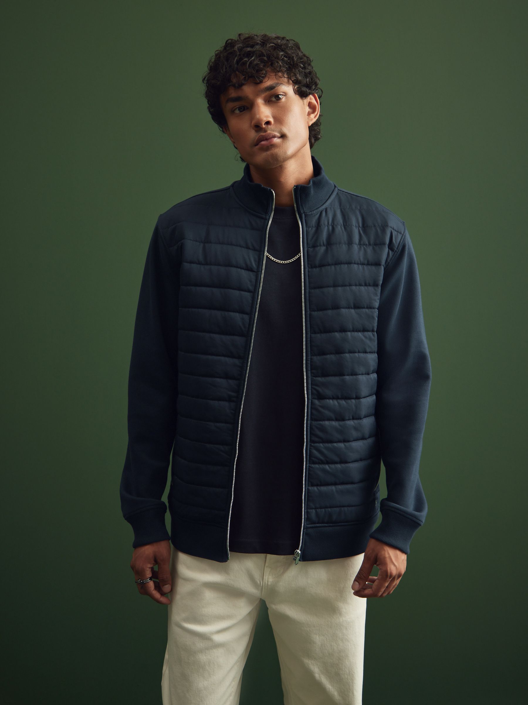 Buy Navy Blue Premium Quilted Hybrid Jacket from Next Luxembourg