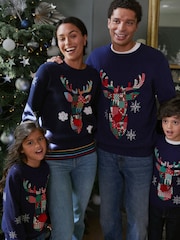 Navy Blue Reindeer Regular Christmas Mens Knitted Jumper - Image 3 of 7