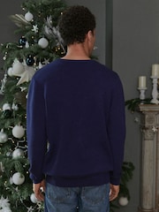 Navy Blue Reindeer Regular Christmas Mens Knitted Jumper - Image 4 of 7