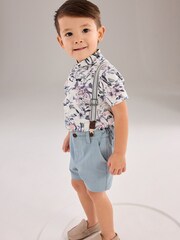 Blue Floral 100% Cotton Shirt and Short with Braces (3mths-9yrs) - Image 1 of 7
