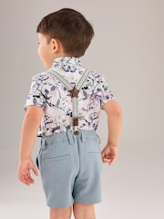 Blue Floral 100% Cotton Shirt and Short with Braces (3mths-9yrs) - Image 2 of 7