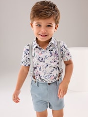 Blue Floral 100% Cotton Shirt and Short with Braces (3mths-9yrs) - Image 3 of 7