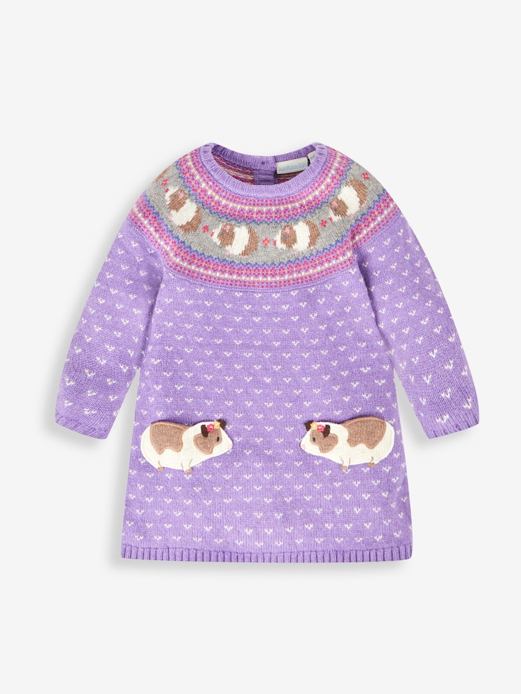 JoJo Maman Bébé Lilac Purple Guinea Pig Fair Isle Pattern Knitted Dress - Image 1 of 4