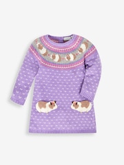 JoJo Maman Bébé Lilac Purple Guinea Pig Fair Isle Pattern Knitted Dress - Image 2 of 4