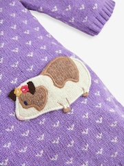 JoJo Maman Bébé Lilac Purple Guinea Pig Fair Isle Pattern Knitted Dress - Image 4 of 4
