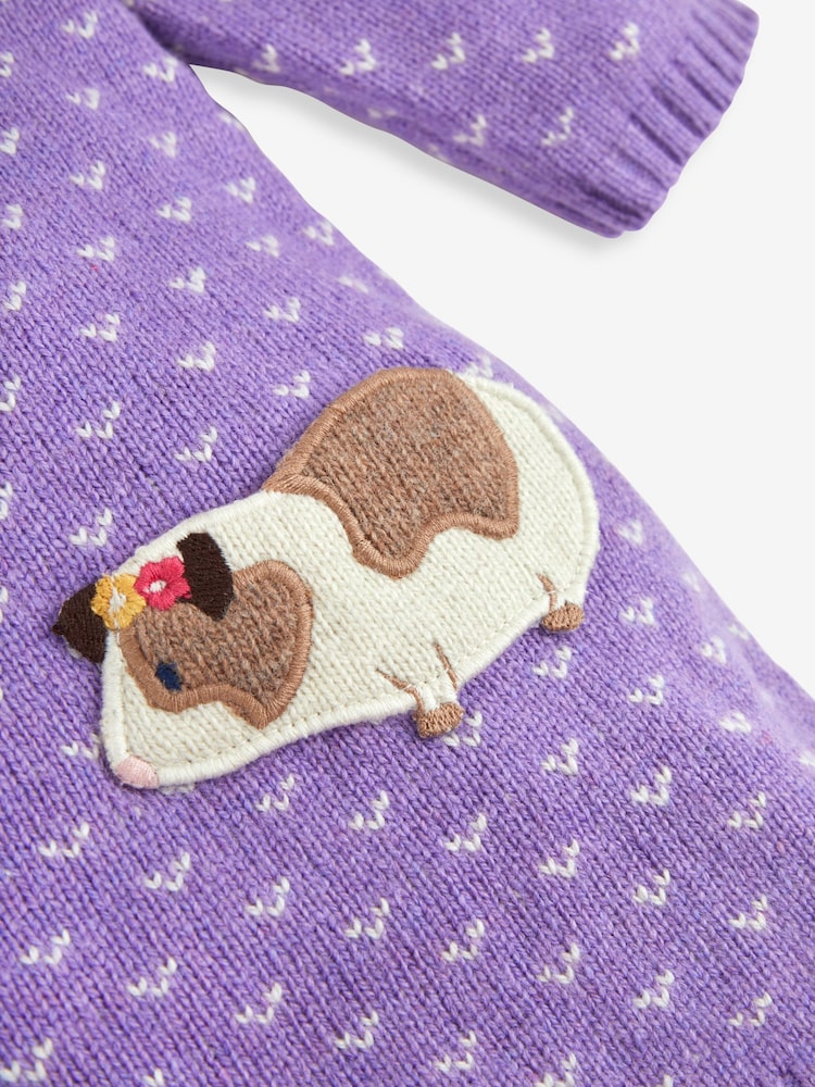 JoJo Maman Bébé Lilac Purple Guinea Pig Fair Isle Pattern Knitted Dress - Image 4 of 4