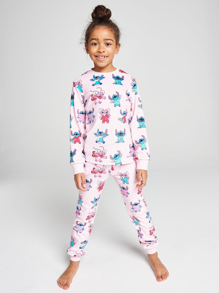Brand Threads Pink Lilo & Stitch Fleece Twosie Pyjama Set - Image 1 of 10