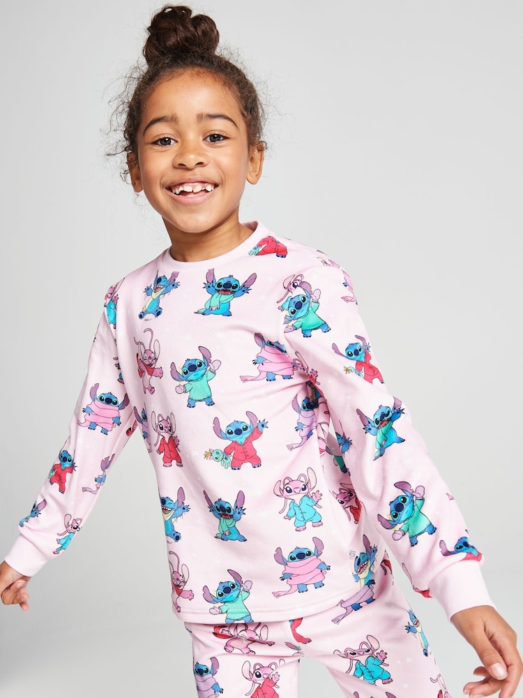 Brand Threads Pink Lilo & Stitch Fleece Twosie Pyjama Set - Image 2 of 10