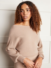 Threadbare Brown Slash Neck Knitted Midi Dress - Image 3 of 3