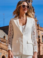 Sosandar White Ivory Lace Blazer - Image 2 of 5