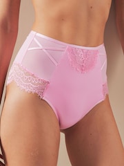 Pink/White High Rise Tummy Control Lace Knickers 2 Pack - Image 2 of 6