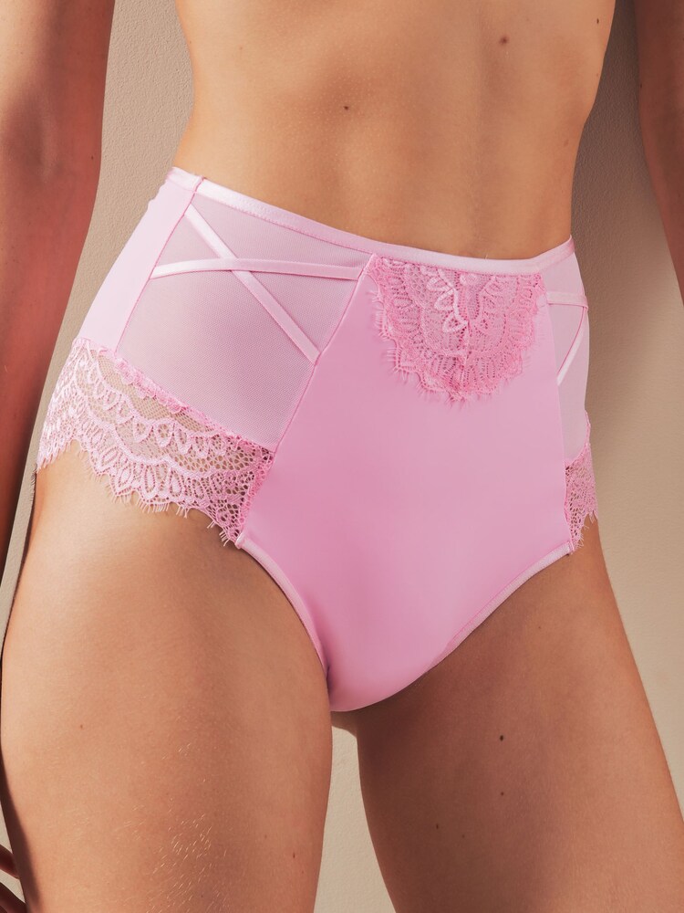 Pink/White High Rise Tummy Control Lace Knickers 2 Pack - Image 2 of 6