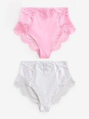 Pink/White High Rise Tummy Control Lace Knickers 2 Pack - Image 4 of 6