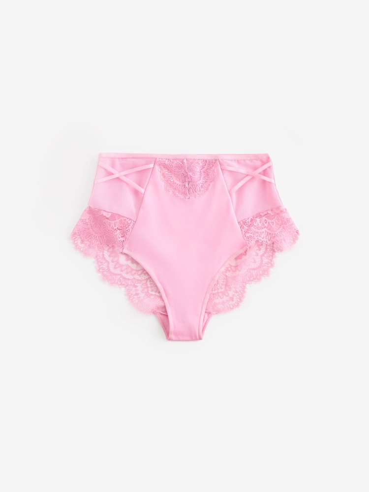Pink/White High Rise Tummy Control Lace Knickers 2 Pack - Image 6 of 6