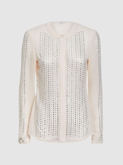 Reiss Cream Robyn Fitted Embellished Shirt - Image 2 of 5