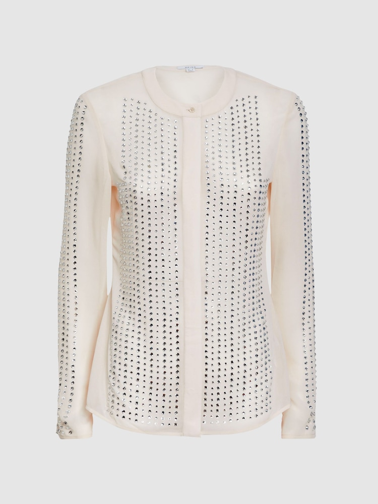 Reiss Cream Robyn Fitted Embellished Shirt - Image 2 of 5
