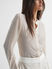 Reiss Cream Robyn Fitted Embellished Shirt - Image 4 of 5