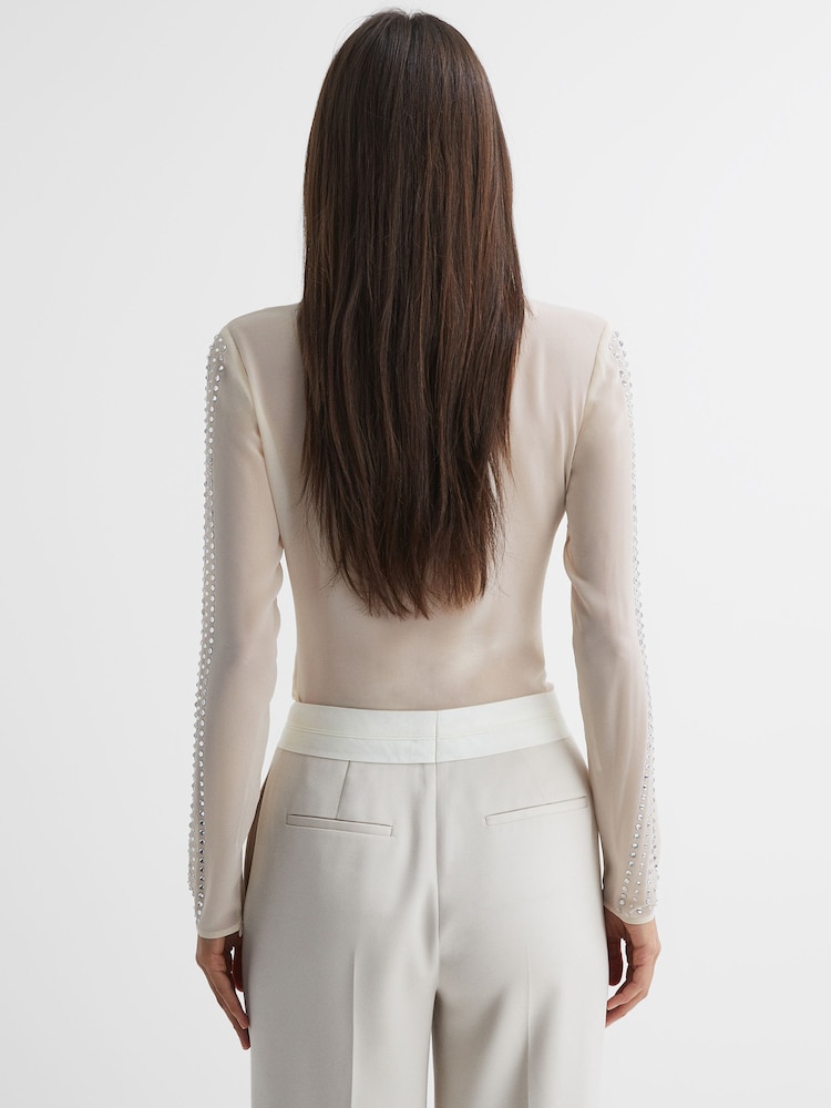 Reiss Cream Robyn Fitted Embellished Shirt - Image 5 of 5 Reiss Cream Robyn Fitted Embellished Shirt - Image 5 of 5