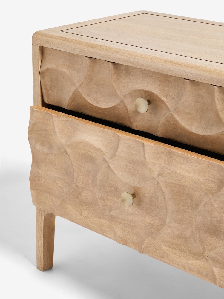 Mid Natural Alba Solid Mango 2 Drawer Wide Bedside Table - Image 10 of 10