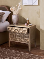 Mid Natural Alba Solid Mango 2 Drawer Wide Bedside Table - Image 3 of 10