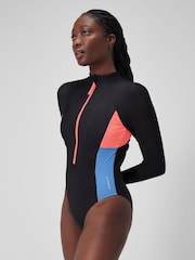 Speedo Grey 8-004033 Long Sleeve Zip Colorblock Swimsuit - Image 2 of 6