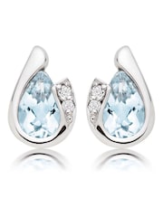 Beaverbrooks 9ct White Silver Diamond Aquamarine Earrings - Image 1 of 3