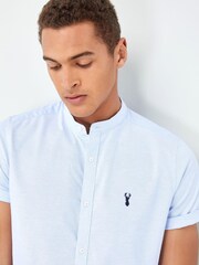 Blue Stretch Oxford Short Sleeve Shirt With Grandad Collar - Image 3 of 4