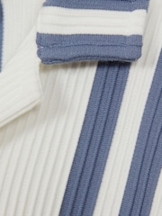 Reiss White/Airforce Blue Castle Ribbed Cuban Collar Shirt - Image 6 of 6