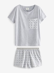 Grau mit geometrischem Muster - 100% Kurzer Pyjama aus Baumwolle - Bild 4 von 7