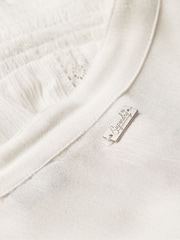 SUPERDRY Cream Long Sleeve Lace Trim Smocked Blouse - Image 4 of 6
