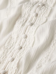 SUPERDRY Cream Long Sleeve Lace Trim Smocked Blouse - Image 5 of 6